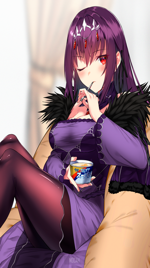 Scathach from Fate/Grand Order eating instant ramen