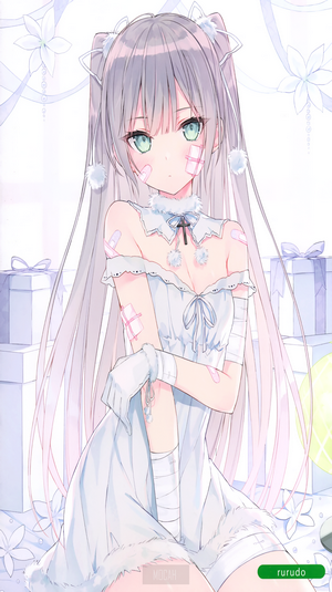 Elegant Anime Girl with Pastel Blue Dress and Bandages