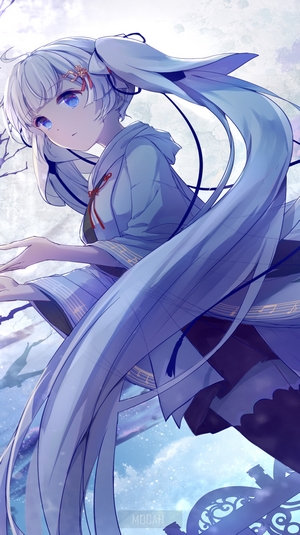 Serene Anime Girl with Flowing Blue Hair