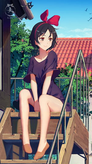 Kiki from Kiki's Delivery Service sitting on stairs