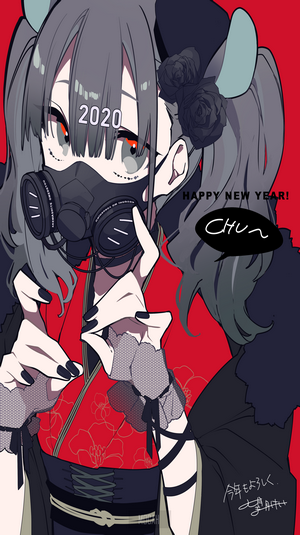 Anime Girl with Gas Mask and Black Roses