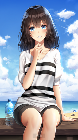 Smiling Girl with Blue Eyes by the Sea
