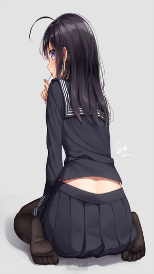 Girl in School Uniform Kneeling with Lollipop