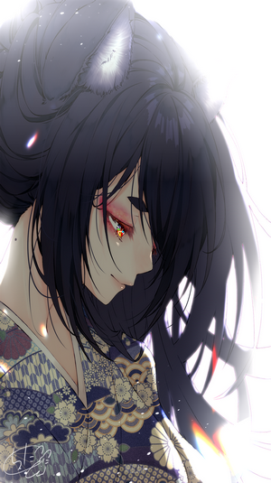 Fox girl in kimono with black hair