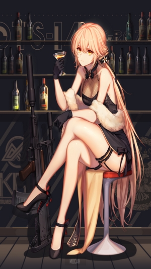 Anime girl with guns and alcohol