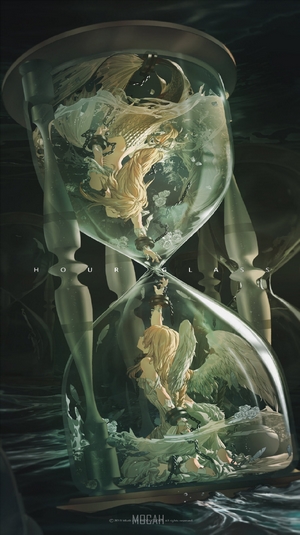 Anime girl with wings inside an hourglass