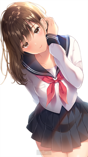 Anime girl with brown hair in school uniform