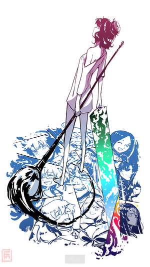 Fan art of Fate/Grand Order characters with a paintbrush