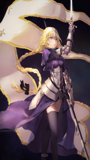 Jeanne d'Arc from Fate Series holding a sword and banner