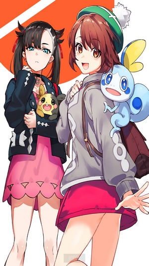 Marnie and Gloria from Pokémon with Sobble and Morpeko