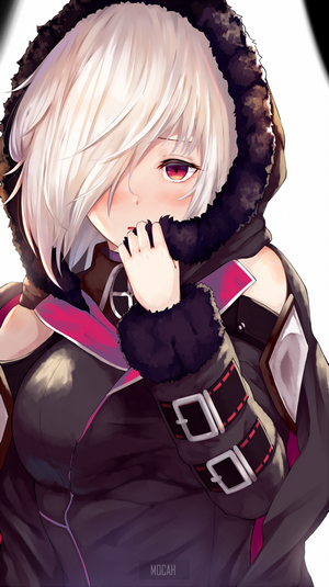 Anime girl with white hair and red eyes
