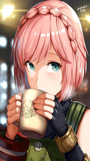 Girl from God Eater drinking from a mug