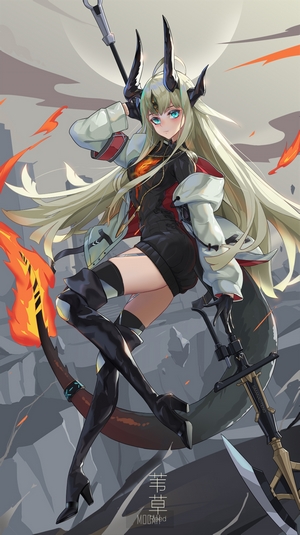 Anime girl with horns and scythe