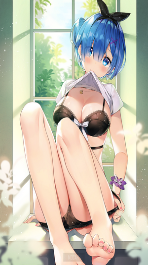 Rem from Re:Zero wearing black lingerie