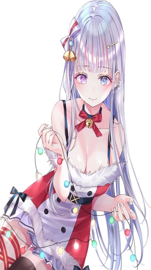 Anime girl in Christmas outfit with lights
