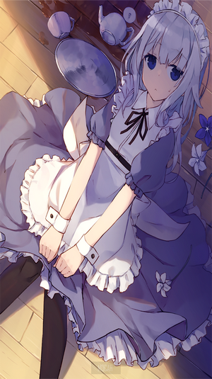 Anime girl in maid outfit with tea set