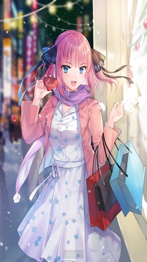 Anime girl with pink hair holding a heart