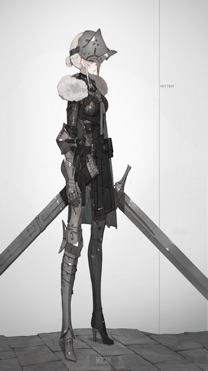 Anime girl in knight armor with swords