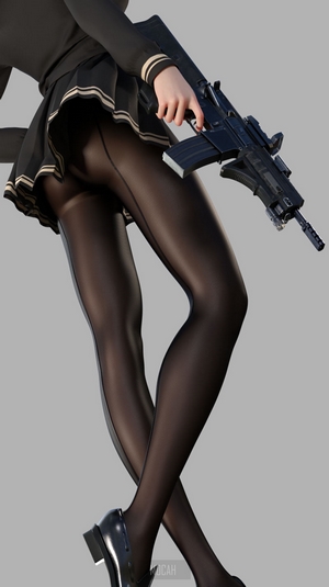 Anime girl in school uniform with a gun