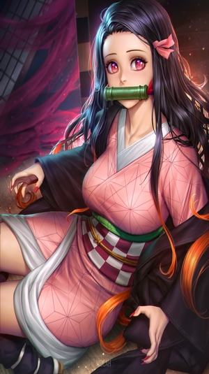 Kamado Nezuko from Kimetsu no Yaiba Sitting Gracefully