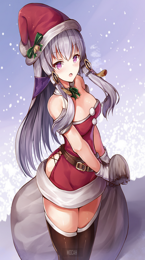 Anime girl in Christmas outfit with Santa hat