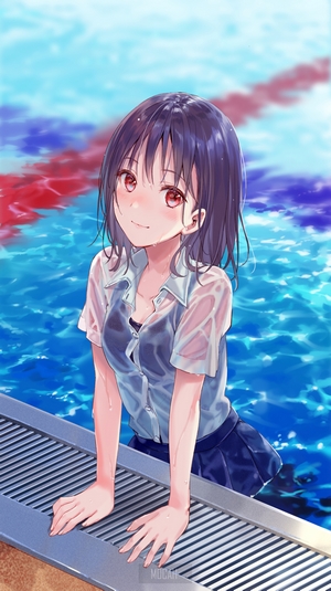 Anime girl in a swimming pool