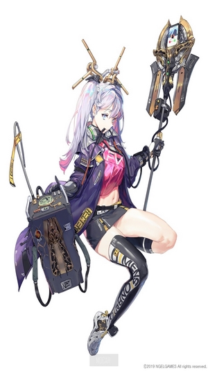 Anime girl with futuristic gear and staff