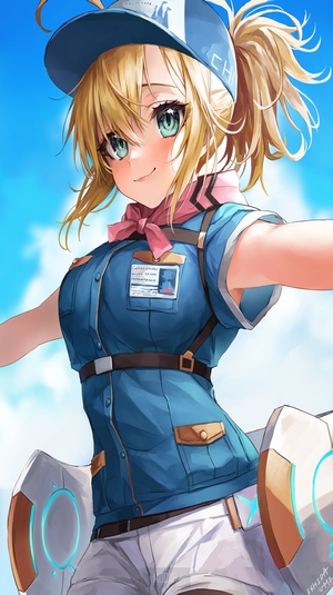 Anime girl in blue uniform and cap