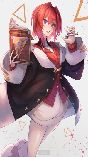 Anime girl with book and magic wand