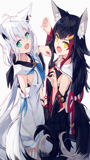 Ookami Mio and Shirakami Fubuki from Hololive