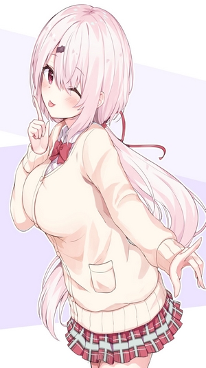 Anime girl with pink hair and school uniform