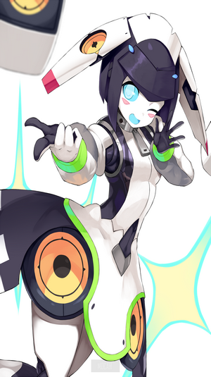 Anime girl with bunny ears and speakers