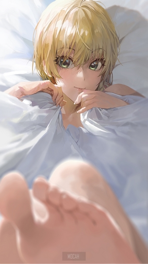 Anime girl lying in bed