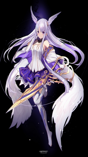 Anime girl with white hair and purple accents