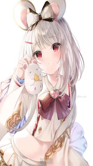 Anime girl with mouse ears holding a mouse toy