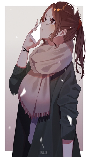 Anime Girl with Glasses and Scarf in Winter