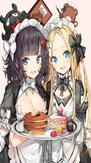 Two anime maids with desserts