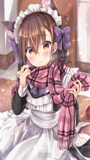 Anime girl with cat ears and scarf