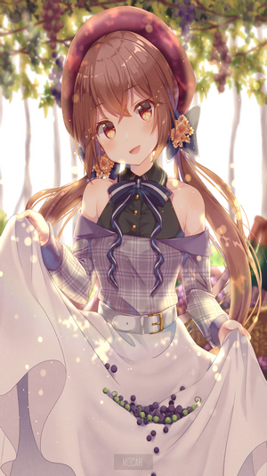 Anime girl in a dress with grapes