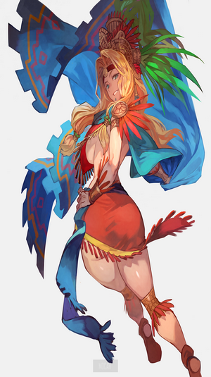 Anime girl in Aztec-inspired attire