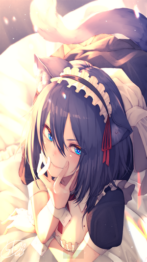 Anime girl with cat ears and maid outfit