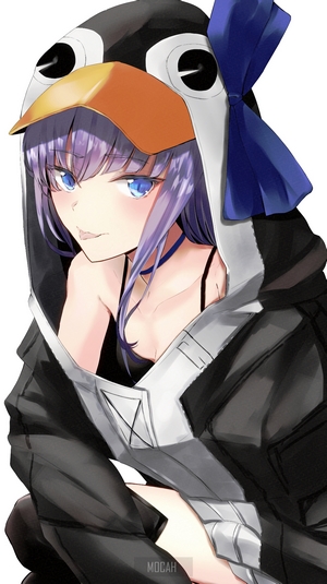 Anime girl wearing a penguin hoodie