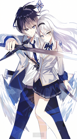 Dynamic Duo with Swords and Angel Wings