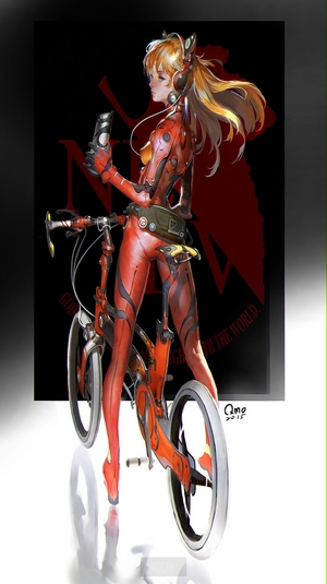 Asuka Langley Soryu from Neon Genesis Evangelion with a Bicycle