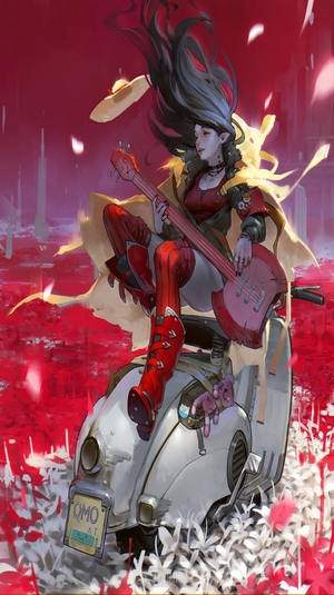 Marceline the Vampire Queen from Adventure Time on a scooter
