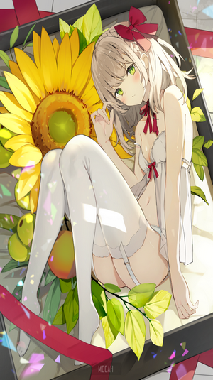 Anime girl with sunflowers and lingerie