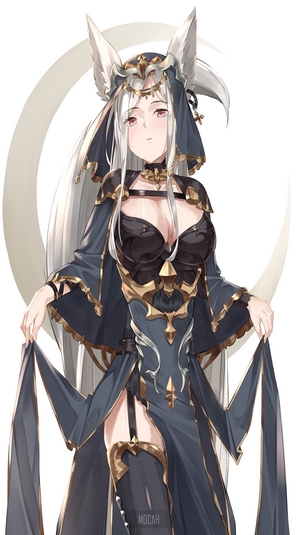 Anime girl with fox ears and a dark dress