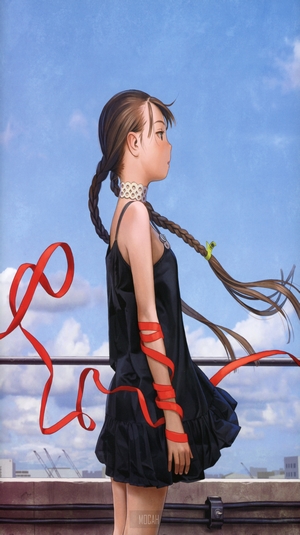 Anime girl with braided hair and red ribbons