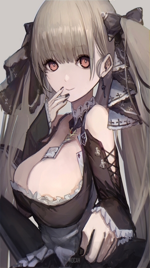 Anime girl with pigtails and red eyes