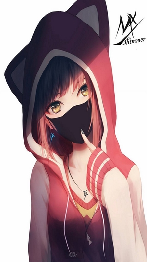 anime girl, anime, mask, yellow eyes, face, hoods, MX shimmer ...